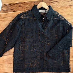 Sheer Black Patterned Button-Up Shirt (large)